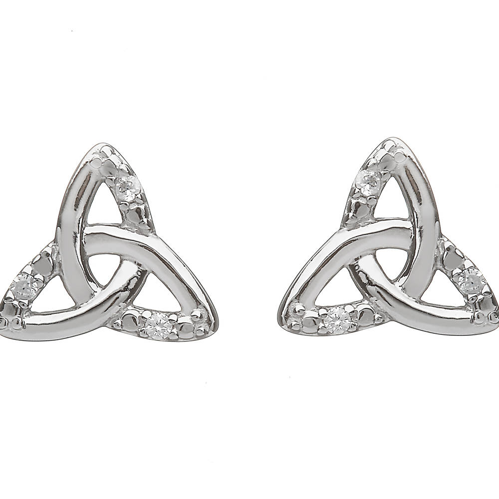 Silver Part Cz Trinity Knot Stud Earrings