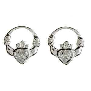 Silver Claddagh Studs With Cz Heart