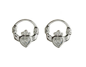 Silver Claddagh Studs With Cz Heart