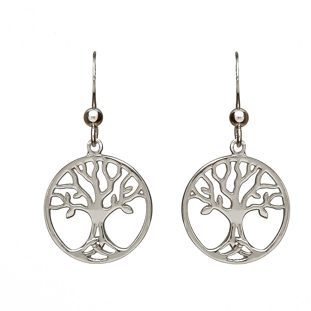 Silver Open Tree Of Life Drop Earrings