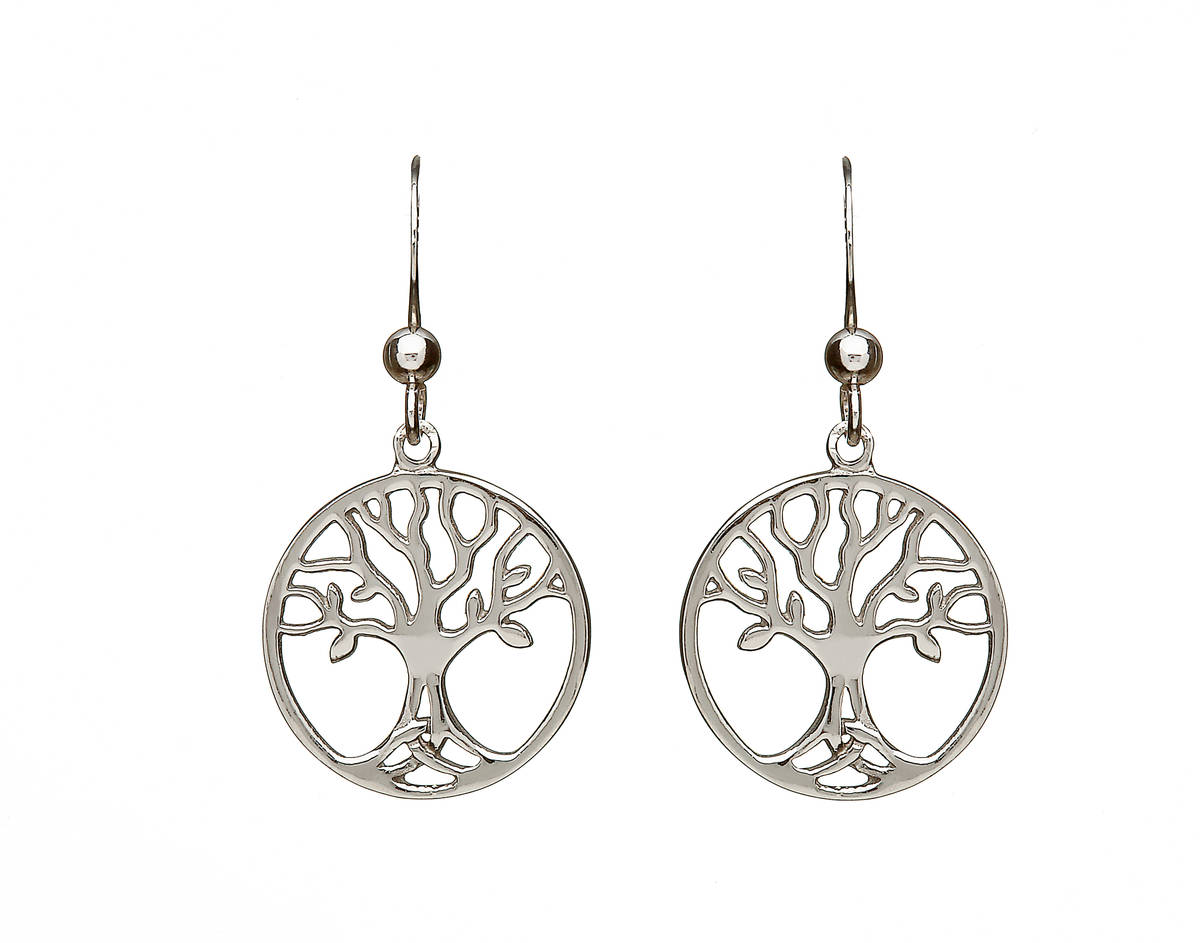Silver Open Tree Of Life Drop Earrings