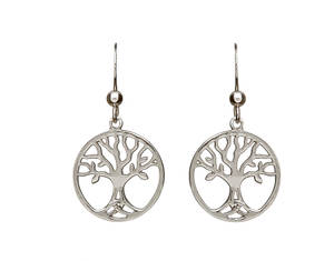 Silver Tree Life Drop Earrings