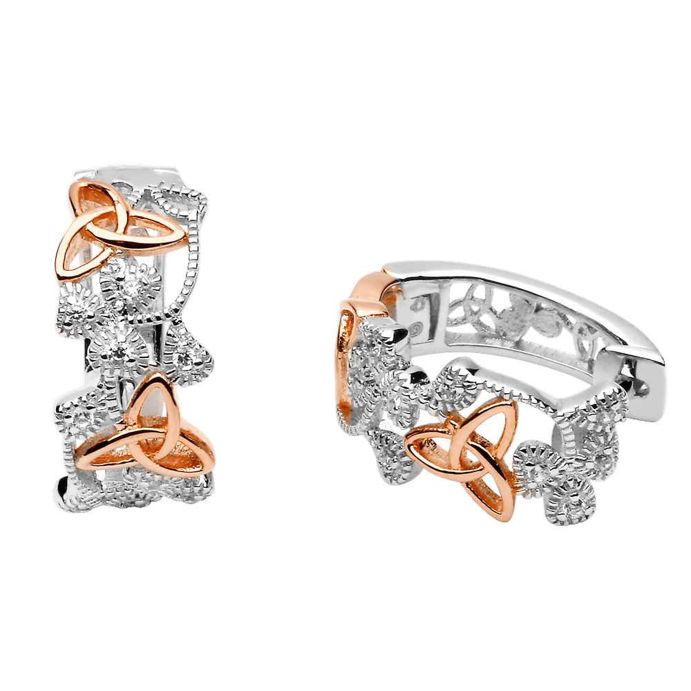 S/silver Cz Shamrock Rose Gold Plated Trinity Knots Hugy Earrings