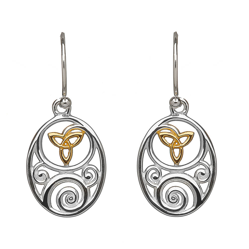 Sil Oval Celtic Drop Earrings With Gp Trinity Knot