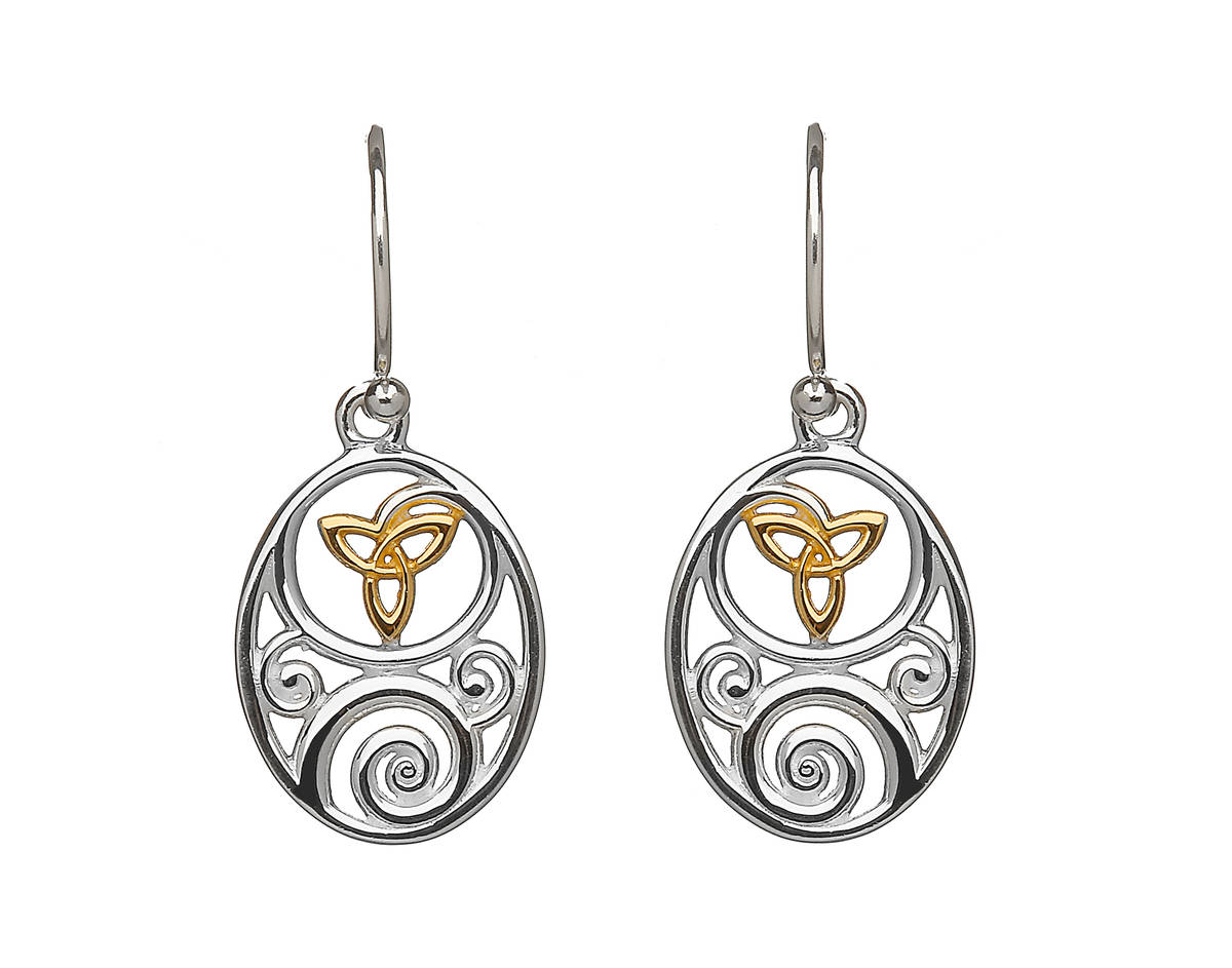 Sil Oval Celtic Drop Earrings With Gp Trinity Knot