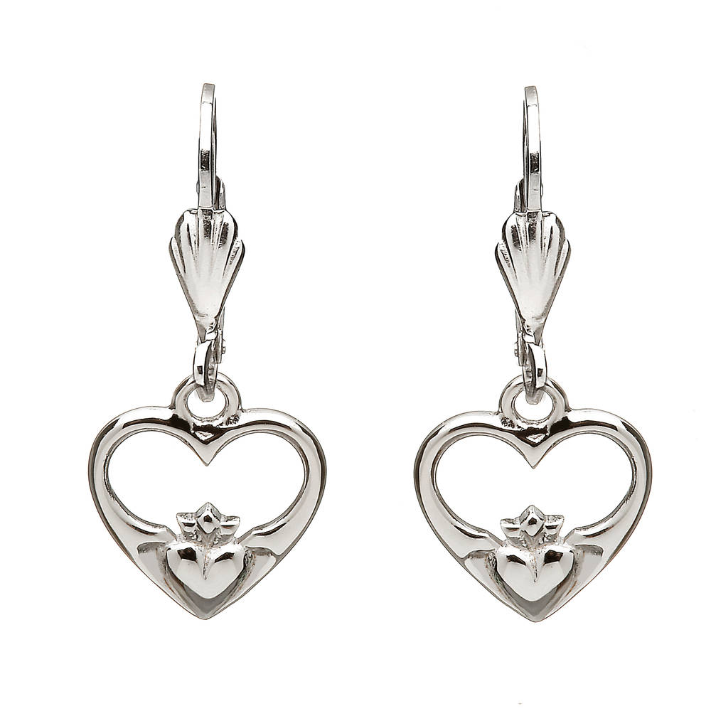 Silver Claddagh Heart Drop Earrings