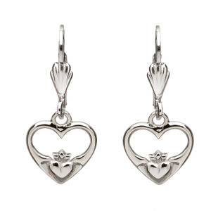 Silver Claddagh Heart Drop Earrings