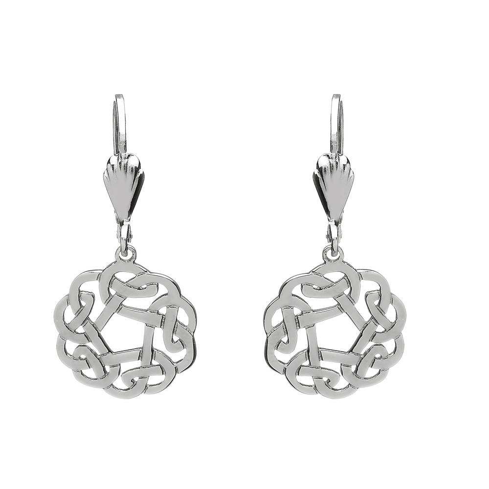 Silver Drop Round Celtic Earrings