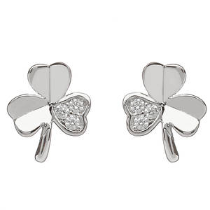 Silver Shamrock Earrings With Czs
