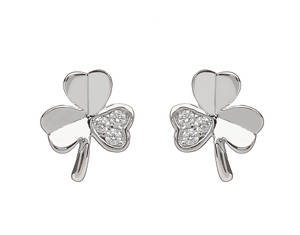 Silver Shamrock Earrings With Czs