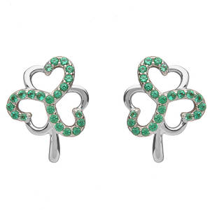 Sterling Silver Shamrock Earrings Set With Emerald 
