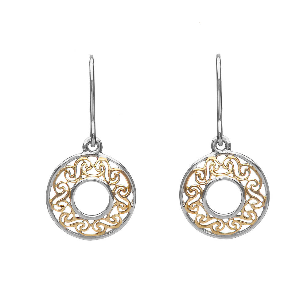 Silver/gp Filigree Round Drop Earrings