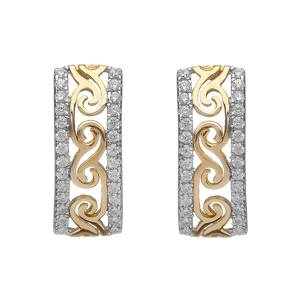 Silver/gp Celtic Huggie Earrings With Cz