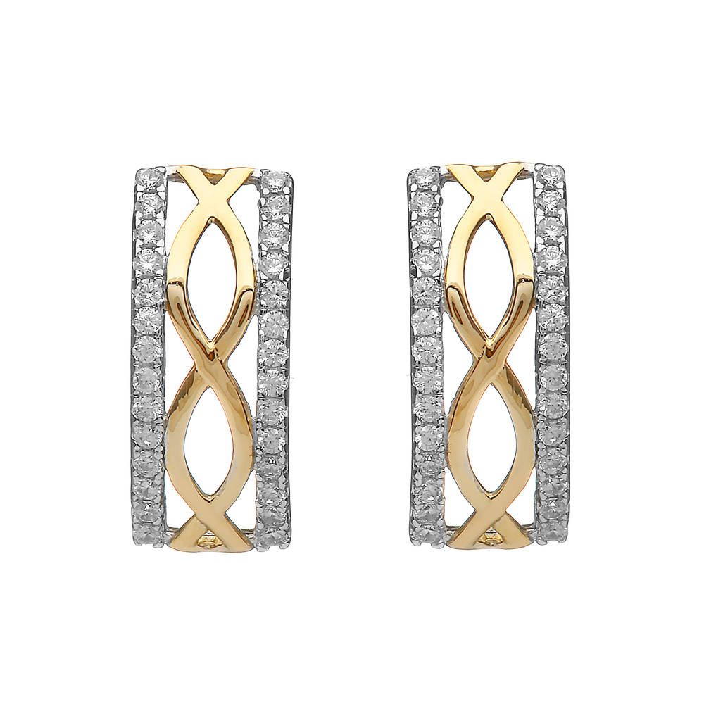 Silver/gp Celtic Huggie Earrings With Cz