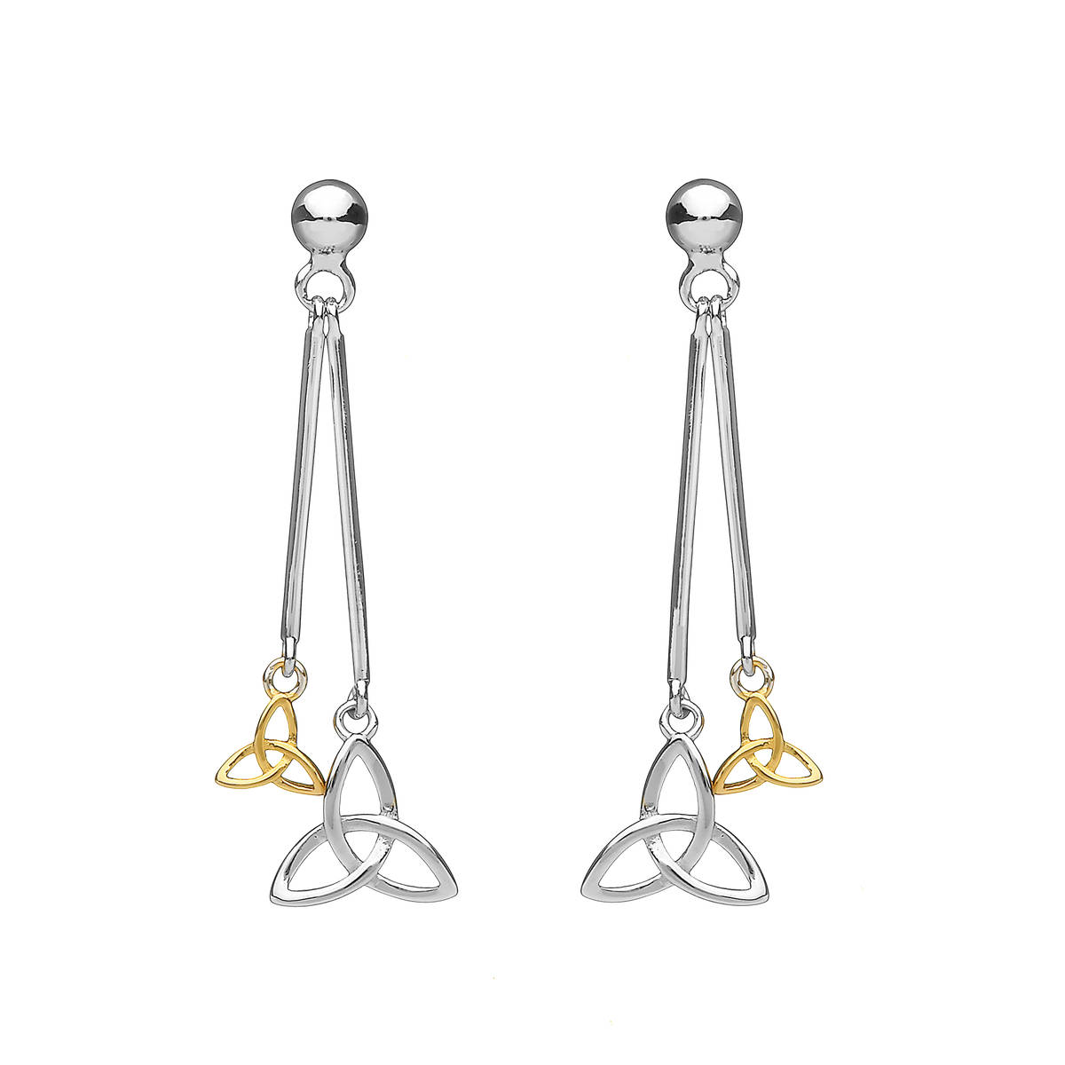 Silver Double Hanging Trinity Earrings With One Ygp Trinity Knot