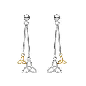 Silver Double Hanging Trinity Earrings