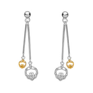 Silver Double Hanging Cz Earrings