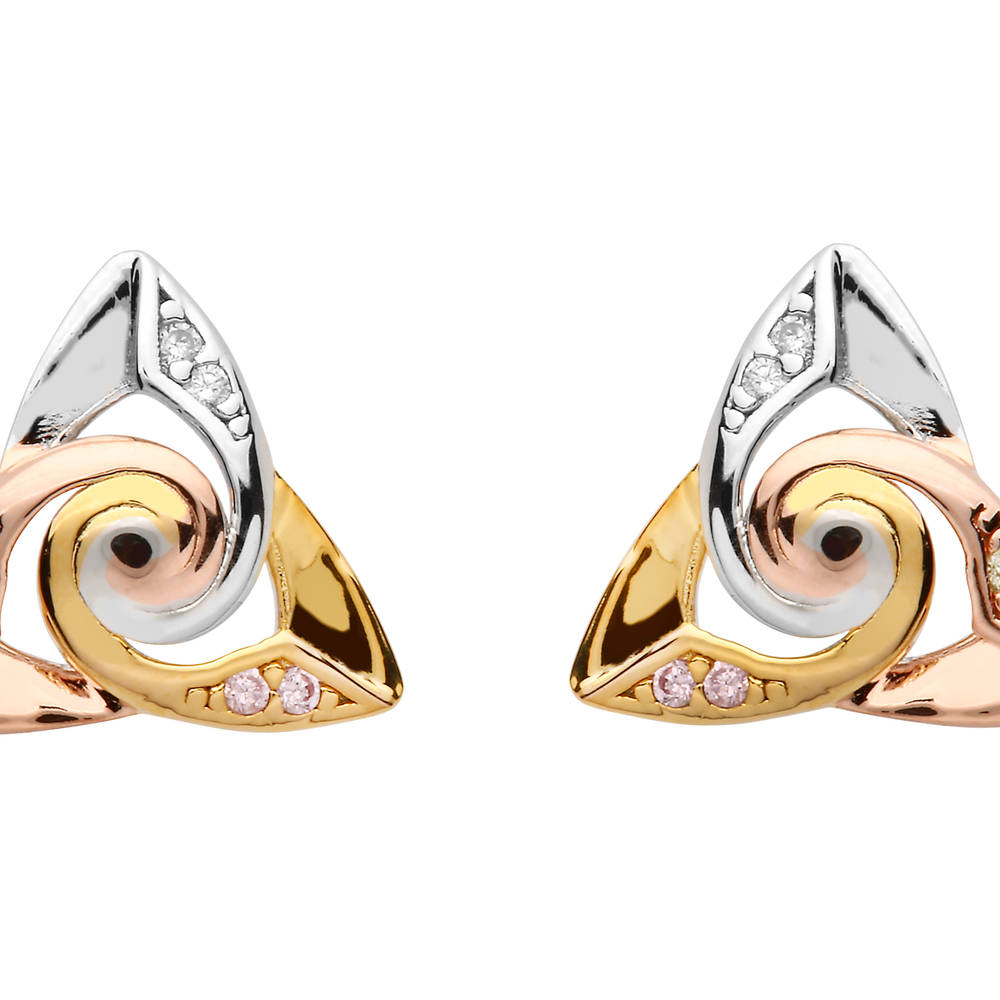 S/silver Cs Trinity Spiral Centre Tri Colour Earrings