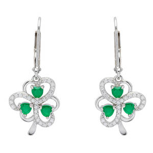 Silver Shamrock Earrings with Heart-Shaped Green Agate