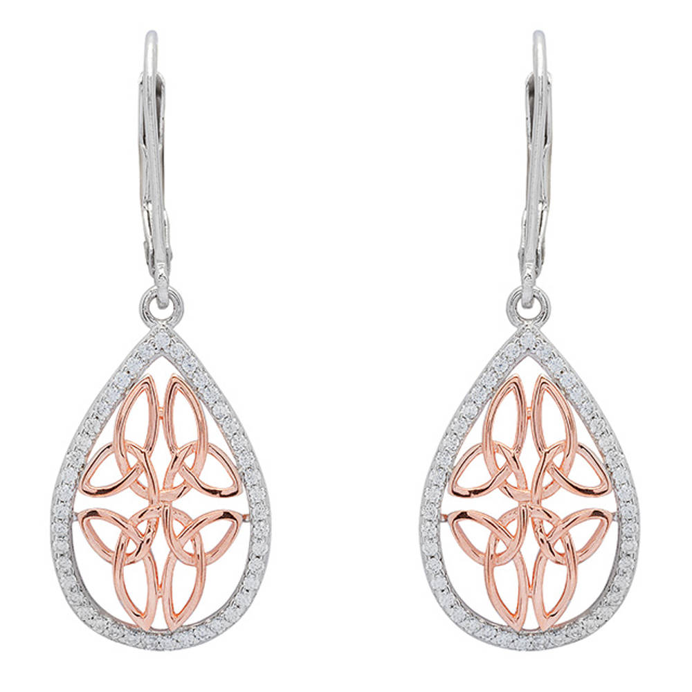 Silver R/gold 2 Tone Cz Celtic Drop Earrings 20mm
