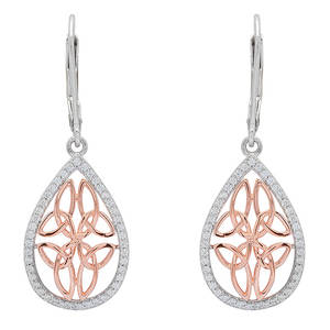 Silver and Rose Gold Celtic Drop Earrings