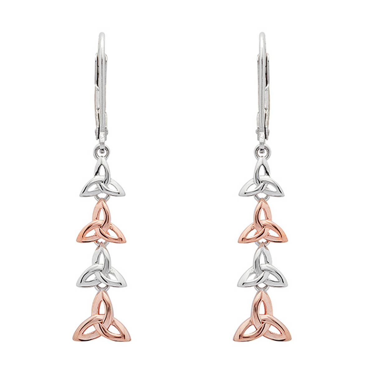 Silver and rose gold Trinity drop earrings.

Size: 24mm