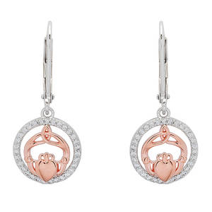 Silver Cz Claddagh Drop Earring 