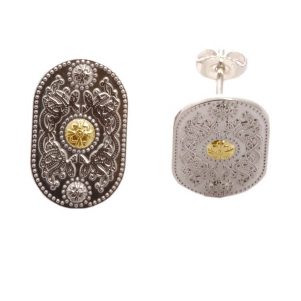 Arda Sml Silver (20mm) Stud Earrings With 14 carat Yellow Gold Boss