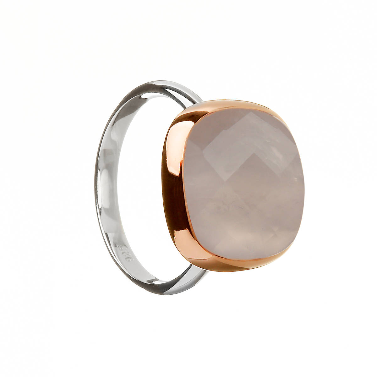 House of Lor silver/rose gold rose quartz ring with outer rim made from rare Irish goldtick/okcck