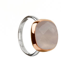 House of Lor silver/rose gold rose quartz stone ring with outer rim made from rare Irish gold