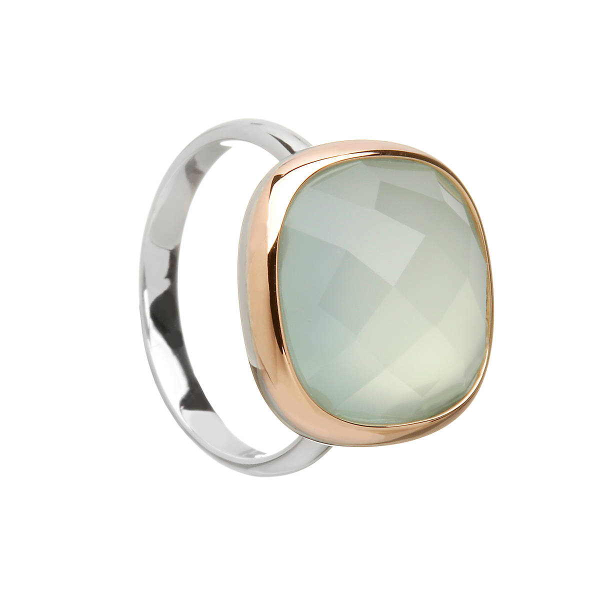 House of Lor silver/rose gold blue chalcedony stone ring with outer rim made from rare Irish goldtick/okcck