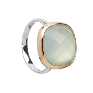 House of Lor silver/rose gold blue chalcedony stone ring with outer rim made from rare Irish gold