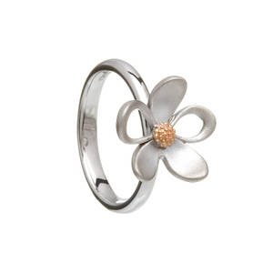 silver and rare Irish rose gold open and closed petal ring