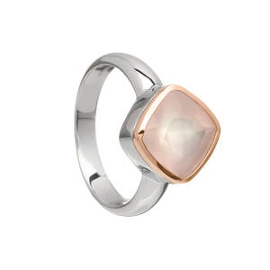 Silver and rose gold ring with pink quartz stone