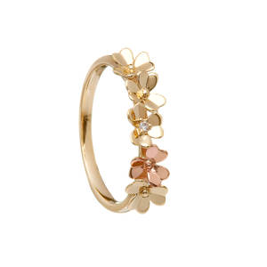 diamond set 9ct yellow gold love shamrock ring with rose gold