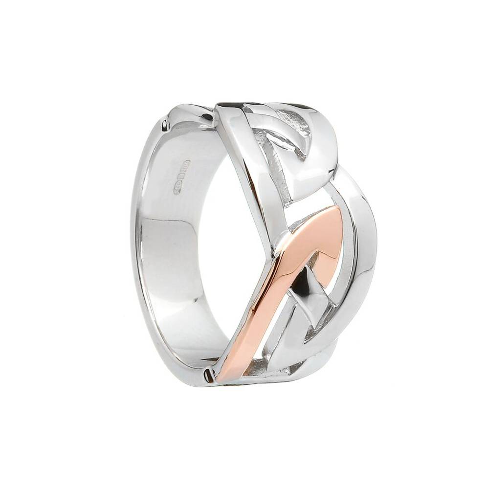sterling silver and rare Irish rose gold man's Celtic design band ring.sizes 9 to 12 only