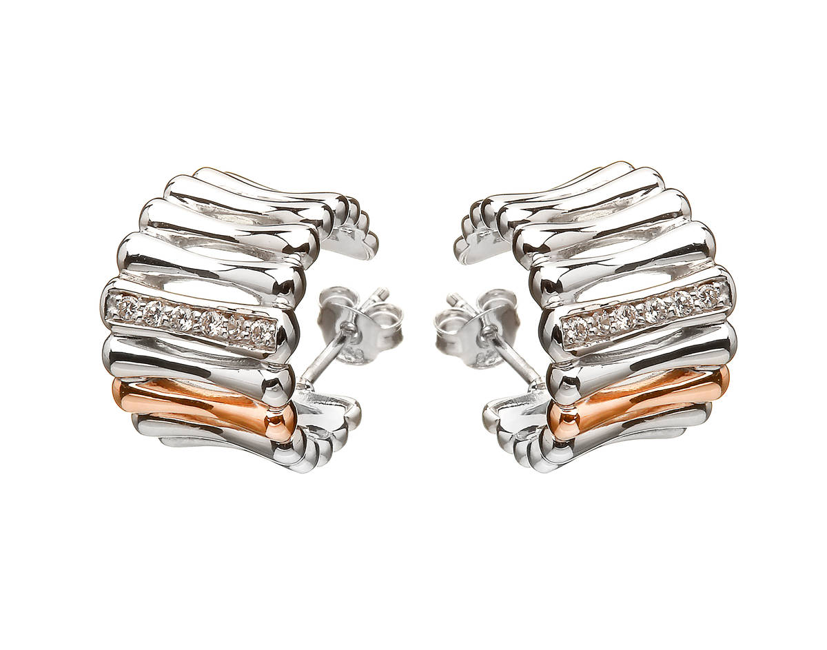 House of Lor silver/rose gold cz huggie earrings 1 bar on each made from rare Irish goldtick/okcck