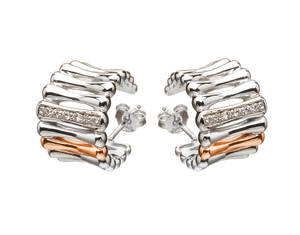 House of Lor silver/rose gold cz huggie earrings 1 bar on each made from rare Irish gold