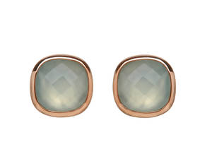 House of Lor silver/rose gold earrings with blue chalcedony stone outer rim made from rare Irish gold