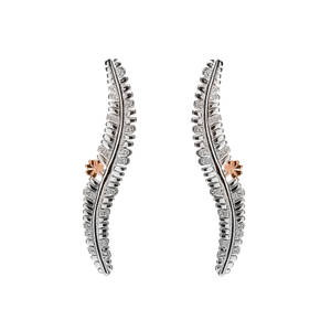 House of Lor silver fern earrings with rose gold Shamrock made from rare Irish gold