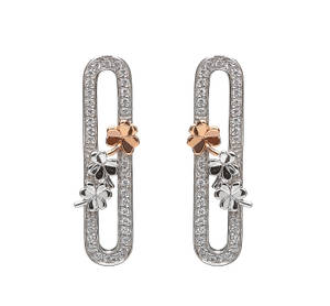 House of Lor silver cz Shamrock earrings with rose gold Shamrock made from rare Irish gold