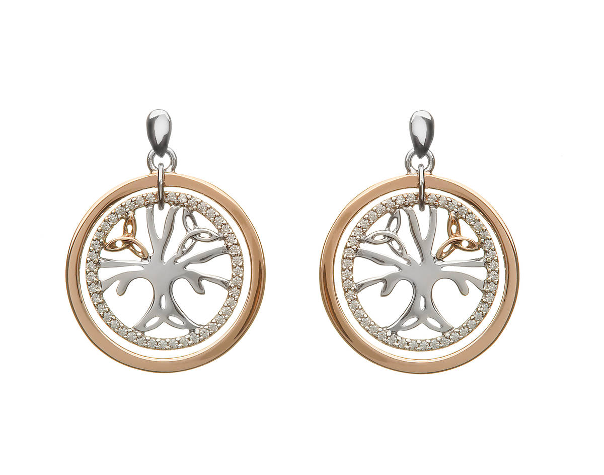House of Lor silver/rose gold Tree of Life cz earrings made from rare Irish goldtick/okcck