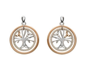 House of Lor silver/rose gold Tree of Life cz earrings made from rare Irish gold