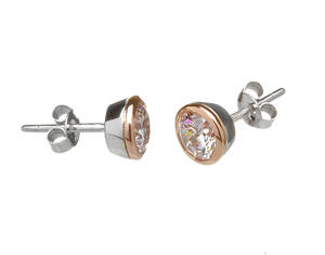 House of Lor silver/rose gold cz stud earrings made from rare Irish gold