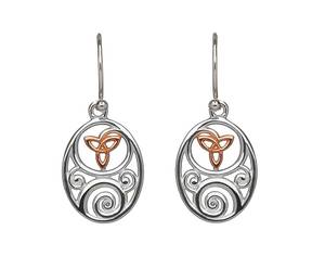 silver and rare Irish rose gold Celtic drop earrings