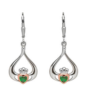 silver and rare Irish rose gold Claddagh drop earrings