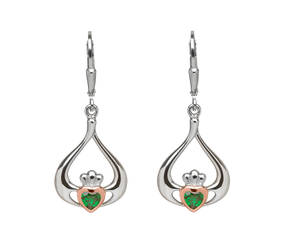 silver and rare Irish rose gold Claddagh drop earrings