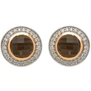 silver and rare Irish rose gold cz halo quartz stud earrings