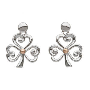 silver and rare Irish rose gold open shamrock stud earrings.