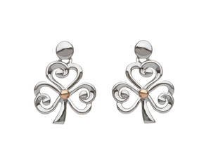 silver and rare Irish rose gold open shamrock stud earrings.